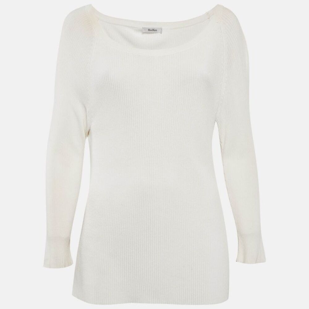 Max Mara White Rib Knit Boat Neck Top Xxl